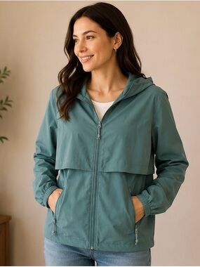 Champion Lightweight Hooded Jacket Women’s Medium Sage Green Windbreaker Full